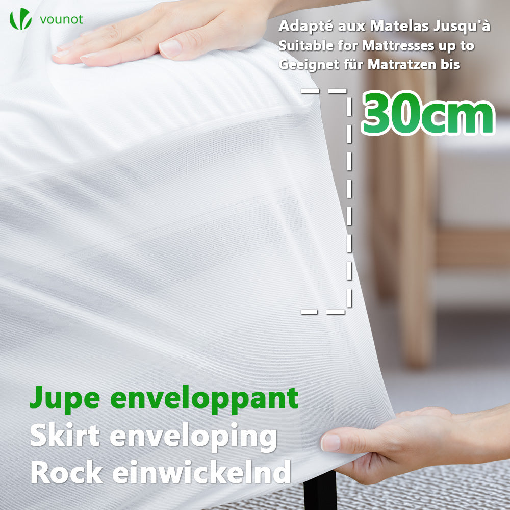 Protège-Matelas Triple Rempli Microfibre - 180x200 Cm, Jupe 40 Cm - Blanc, Hypoallergénique, Sans Bruit