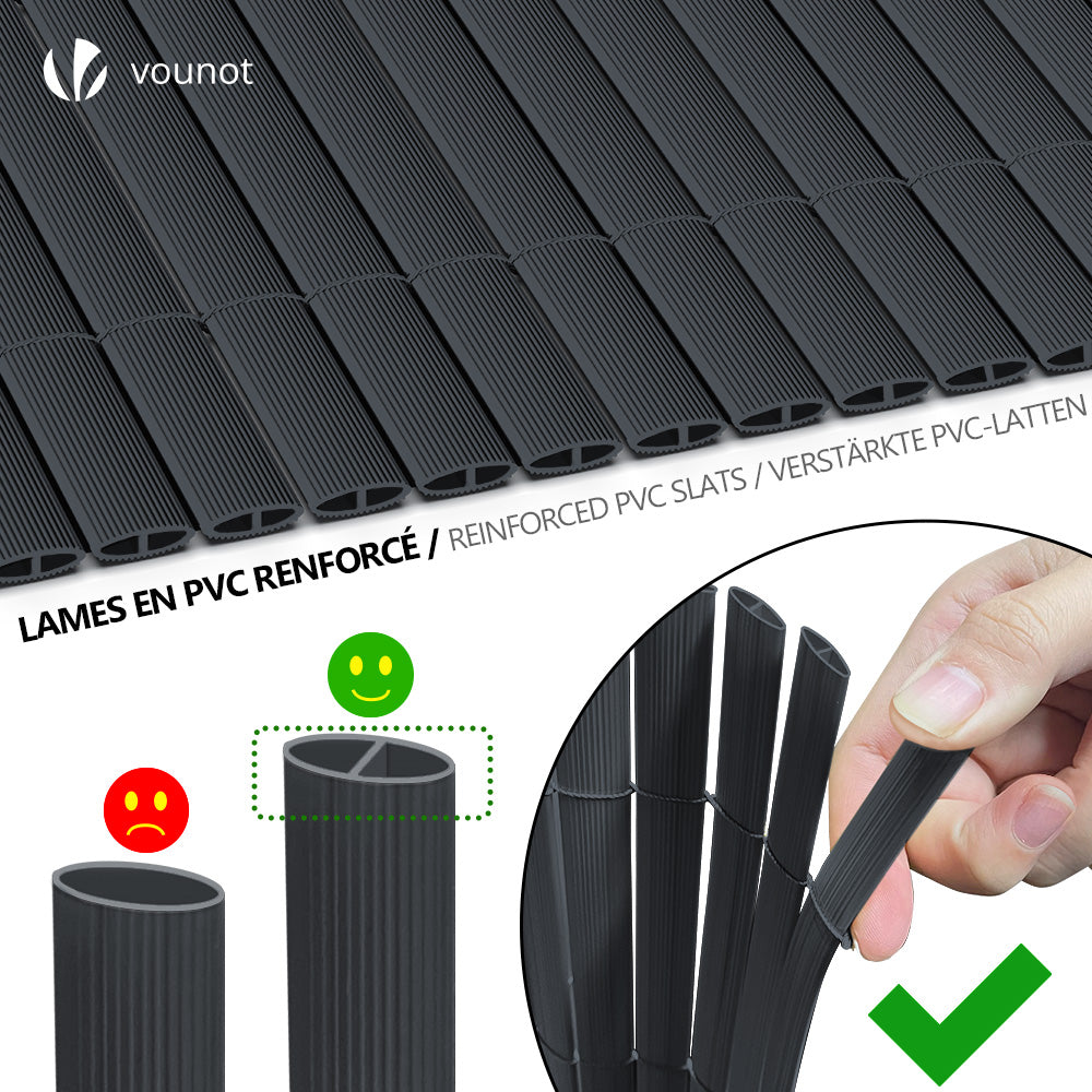 Canisse Brise Vue PVC Ultra Renforcé VOUNOT, Gris, 80x500cm, Avec Attaches, Neuf