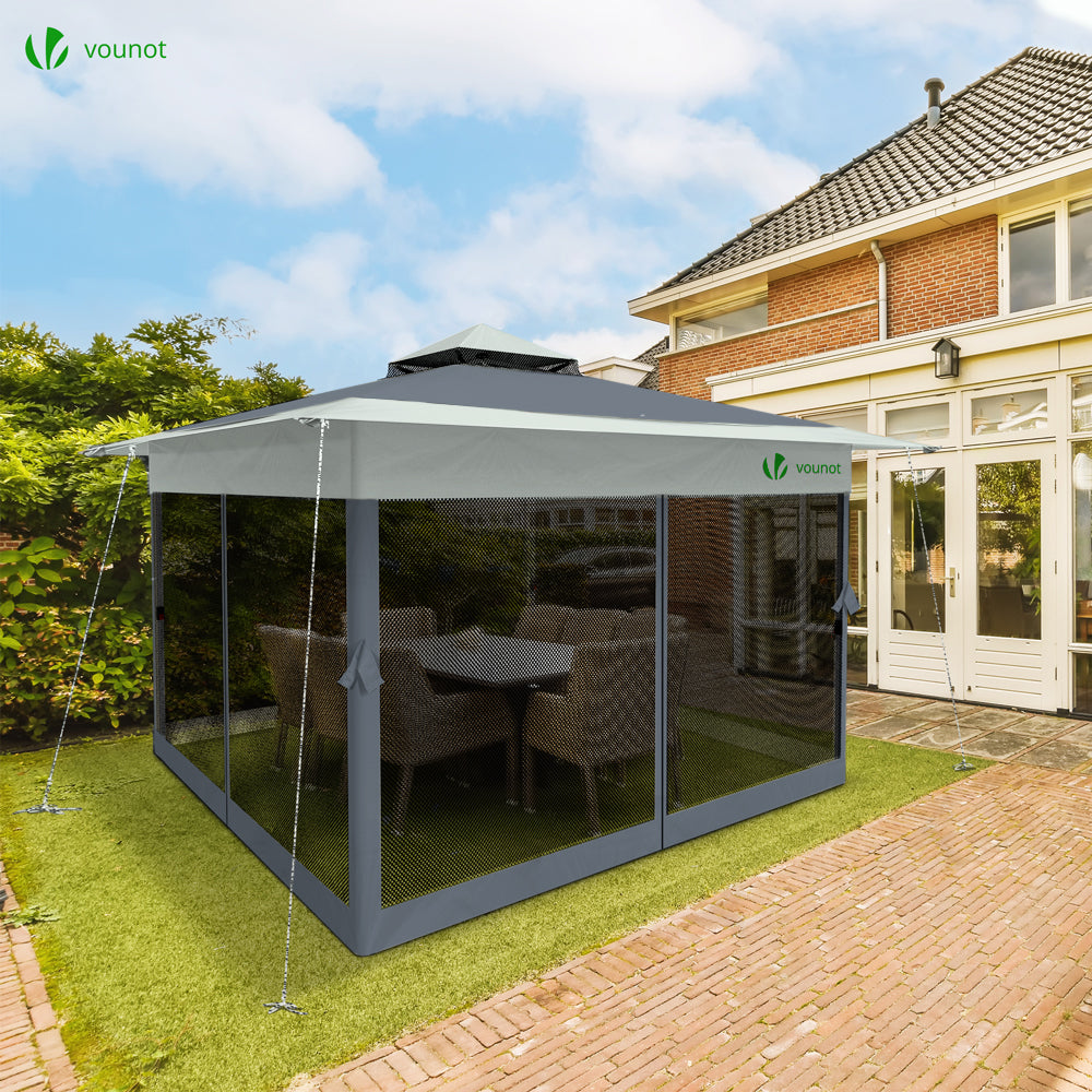 Tonnelle De Jardin Pliante 3x3m Avec Moustiquaire - Parois Latérales Amovibles, Idéale Pour Fêtes Et Camping - 4