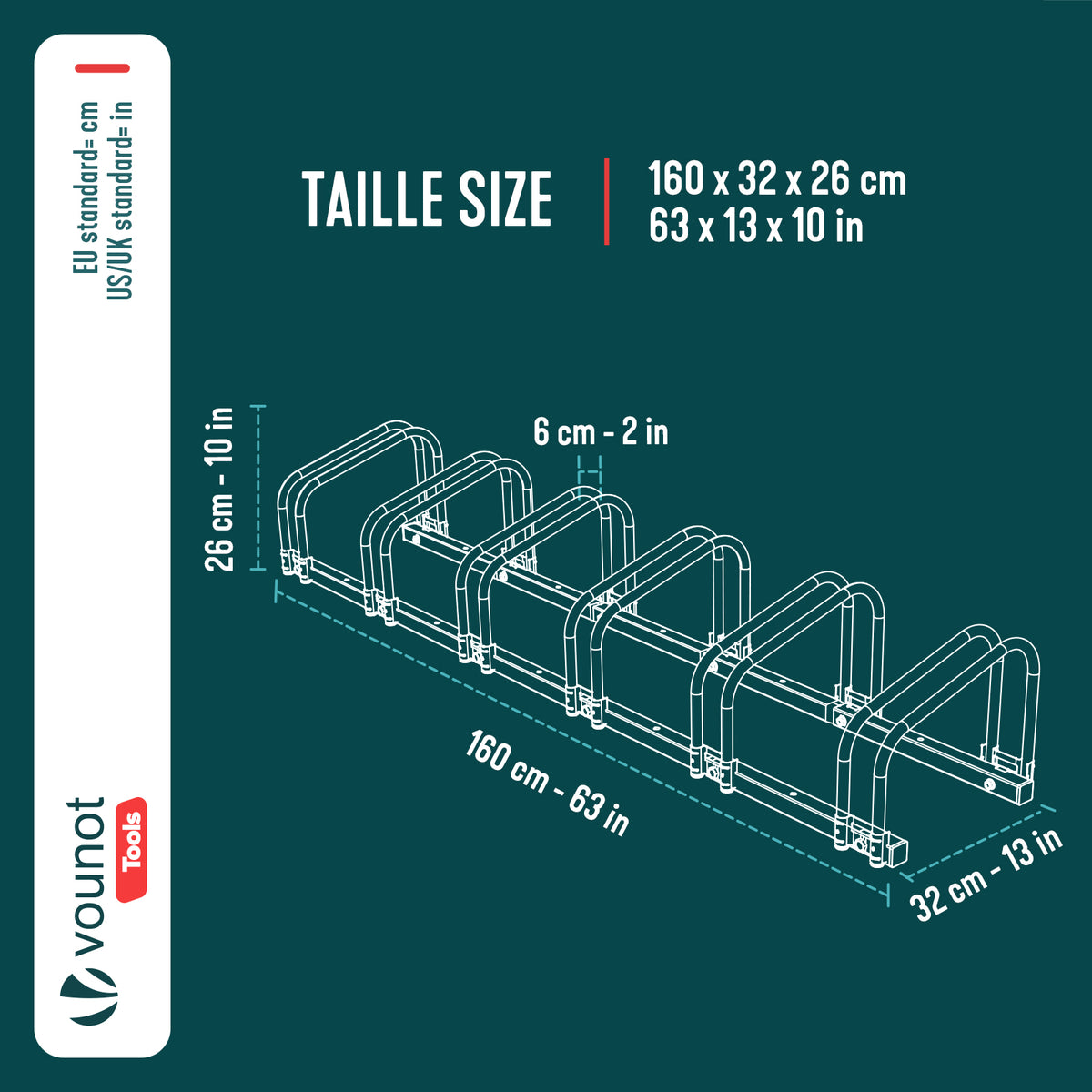 Râtelier à Vélos VOUNOT – Support Mural Et Sol Pour 5 Vélos, Acier, Fixation Flexible