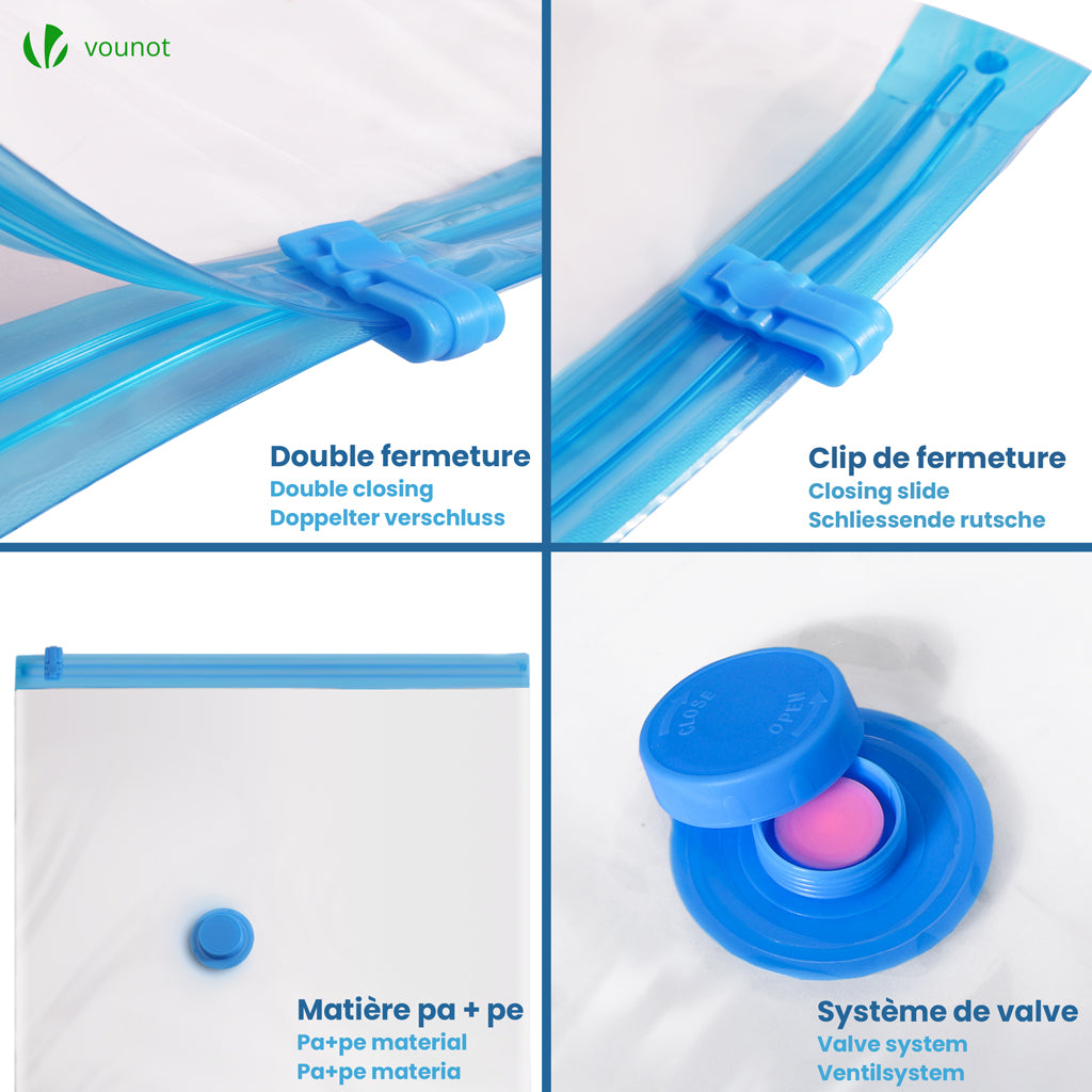Sacs De Rangement Sous Vide - Lot De 20 Tailles Différentes Avec Pompe Manuelle, Réutilisables