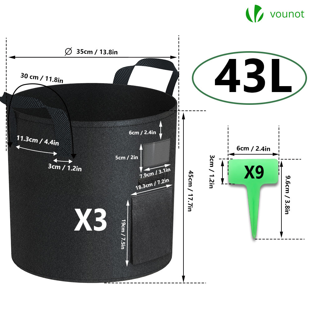 Muyohix Lot De 5 Sacs De Plantation Non Tissé 15L, Sac De Plantation