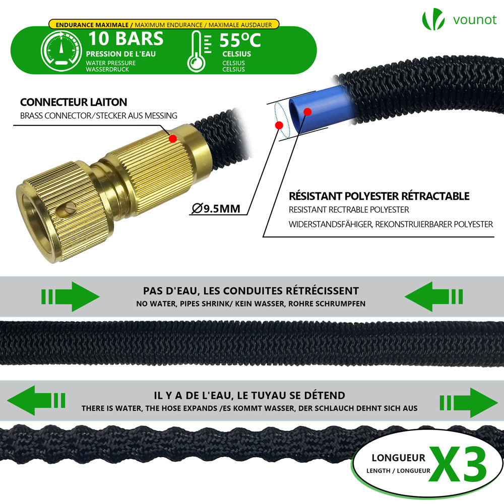 Tuyau D'Arrosage Extensible 30m | Buse 7 Fonctions, Connecteurs Laiton | Anti-Fuite - 2
