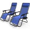 Chaise longue inclinable en textilene avec porte gobelet et portable bleue - VOUNOT
