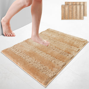Lot de 2 Tapis de Bain Antidérapant chenille microfibre 60x90 beige