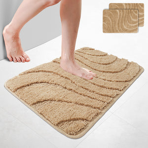 Lot de 2 Tapis de Bain Antidérapant microfibre motif ondulé 50x80 beige