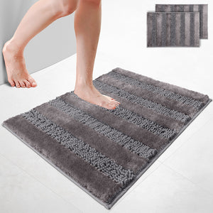 Lot de 2 Tapis de Bain Antidérapant chenille microfibre 60x90 gris