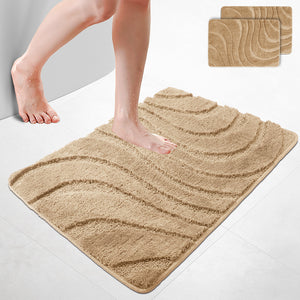 Lot de 2 Tapis de Bain Antidérapant microfibre motif ondulé 60x90 beige