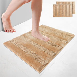 Lot de 2 Tapis de Bain Antidérapant chenille microfibre 50x80 beige