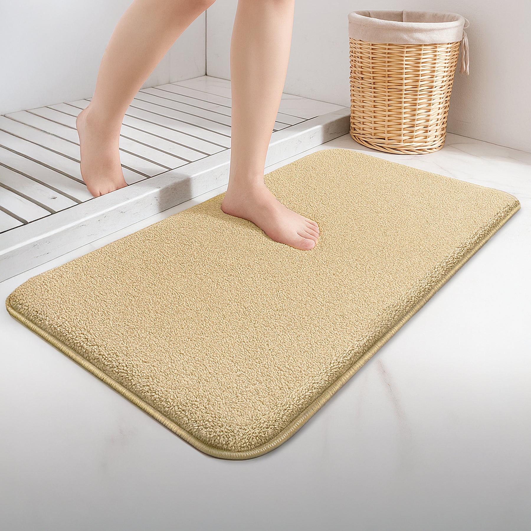 Lot de 2 Tapis de Bain Antidérapant microfibre 60x90cm beige - VOUNOT FR