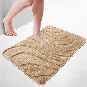 Tapis de Bain Antidérapant microfibre motif ondulé 60x90 beige