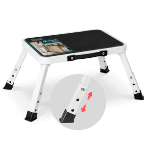 Marche pied pliable en acier portable 3 hauteurs reglables plateforme antiderapante 38x26cm blanc - VOUNOT FR
