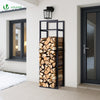 Range bûche vertical télescopique pour cheminée avec étagère de MDF 45x32x170cm acier noir - VOUNOT FR