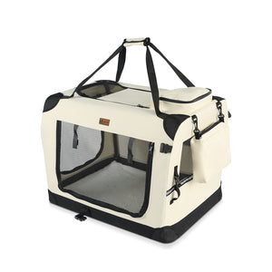 Sac transport pliable chien chat caisse cage portable 50x35x36cm beige - VOUNOT FR
