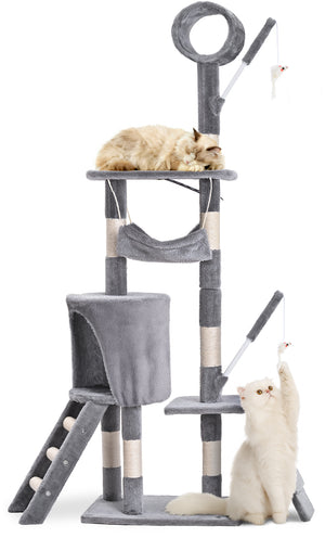 Arbre a chat 155cm multi niveaux Griffoir et niche Gris