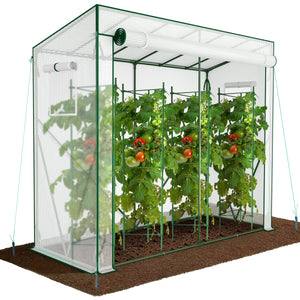 Serre de jardin Serre tomates avec porte et fenetres moustiquaire bache PE renforcee 135g/m2 200x77x170cm Blanc