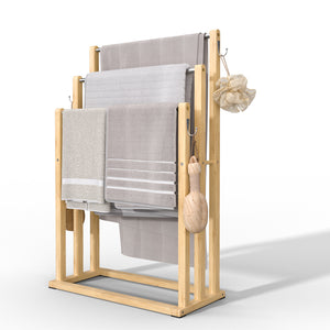 Porte serviettes sur pied en bambou 3 niveaux - VOUNOT FR