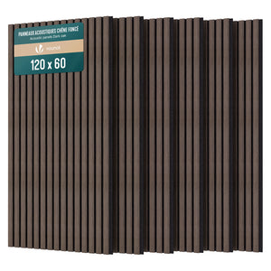 Lot de 6 panneaux acoustiques muraux Tasseaux en bois MDF avec feutre noir 120x60x2.1cm chêne foncé - VOUNOT FR