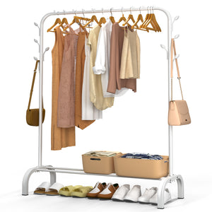 Portant a Vetements avec etagere Chaussures 8 Crochets Lateraux 110x41x147cm metal Blanc - VOUNOT FR
