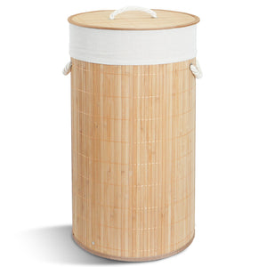 Panier a linge en bambou rond avec couvercle 58L - VOUNOT FR