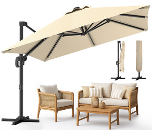 Parasol deporte inclinable Premium carre avec housse protection 3x3m Roma beige - VOUNOT FR