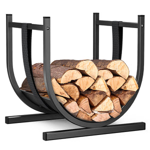 Range Buche Support a bois avec Sangle de Sécurité 41x37x39.5cm en Metal noir