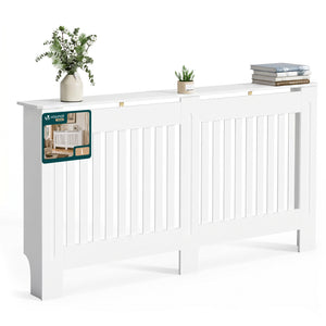 Cache radiateur en MDF avec lattes et etagere 152×19×82 cm Blanc - VOUNOT FR