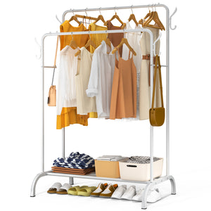 Portant a Vetements Double avec etagere Chaussures 4 Crochets Lateraux 108x58x146cm metal Blanc - VOUNOT FR