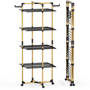 Sechoir a linge vertical tour etendoir pliable 4 niveaux 99x69x175.5 cm style bois noir - VOUNOT FR