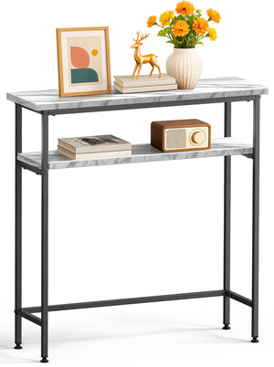 Console table 2 niveaux style industriel en metal et MDF 80x24x80 cm Blanc