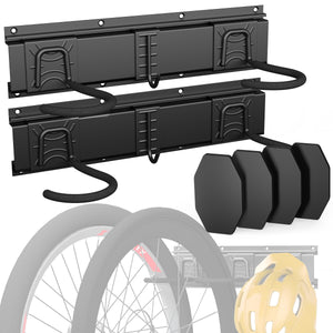 Support mural rangement pour 4 velos et 2 casques rails et crochets metal noir