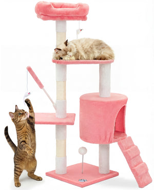Arbre a chat 112cm multi niveaux Griffoir et niche Rose - VOUNOT FR