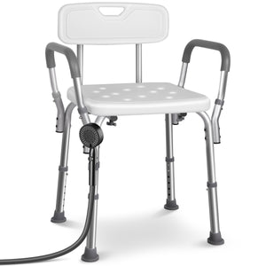 Chaise de douche avec accoudoir et dossier ergonomique a hauteur reglable en aluminum HDPE blanc