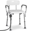 Chaise de douche avec accoudoir et dossier ergonomique a hauteur reglable en aluminum HDPE blanc - VOUNOT FR