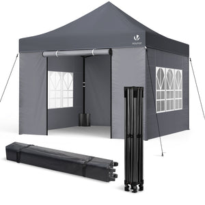 Tonnelle de jardin renforcée 3x3m pliable Barnum avec 4 parois latérales et fenêtres gris - VOUNOT FR