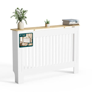 Cache radiateur en MDF avec lattes et etagere 111×19×82 cm Blanc Chêne - VOUNOT FR