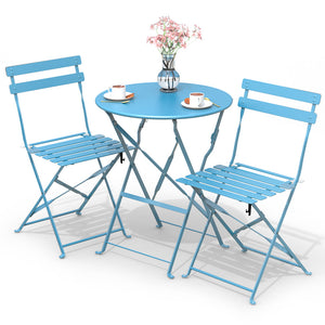 Ensemble bistro extérieur 1 table 2 chaises acier bleu - VOUNOT FR