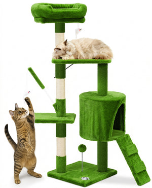 Arbre a chat 112cm multi niveaux Griffoir et niche Vert - VOUNOT FR