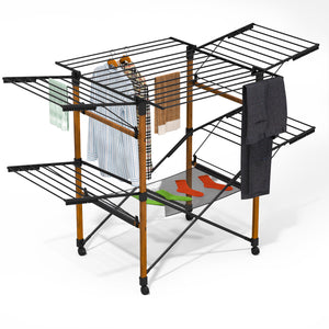 Etendoir a linge deluxe pliable grande capacite 173x94x123cm style bois noir