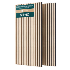 Lot de 2 panneaux acoustiques muraux Tasseaux en bois MDF avec feutre noir 120x60x2.1cm chêne blanc - VOUNOT FR