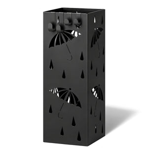 Porte-parapluies Metal avec bac de recuperation eau et 4 Crochets Motif Parapluie 15.5 x 15.5 x 43.5 cm noir - VOUNOT FR