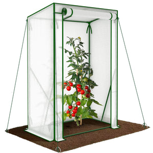 Serre de jardin Serre tomates avec grande porte enroulable bache PE renforcee 135g/m2 100x50x150cm Blanc