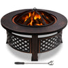 Brasero exterieur en metal avec grille, pare-etincelles tisonnier diametre 81cm noir