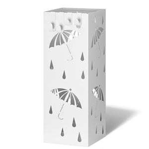 Porte-parapluies Metal avec bac de recuperation eau et 4 Crochets Motif Parapluie 15.5 x 15.5 x 43.5 cm blanc - VOUNOT FR