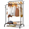 Portant a Vetements Double avec etagere Chaussures 4 Crochets Lateraux 108x58x146cm metal Noir - VOUNOT FR