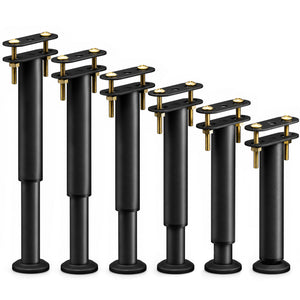 Lot de 6 Pieds de meubles lits Hauteur reglables 25-43 cm en metal noir - VOUNOT FR