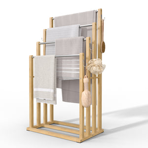Porte serviettes sur pied en bambou 4 niveaux - VOUNOT FR