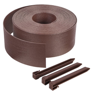 Bordure de jardin PE flexible 20M x 8 CM avec piquets marron