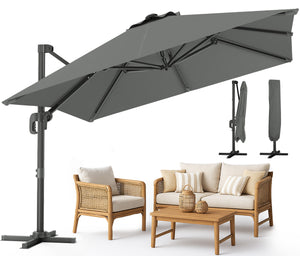 Parasol deporte inclinable Premium carre avec housse protection 3x3m Roma Gris - VOUNOT FR