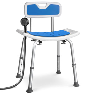 Chaise de douche avec dossier ergonomique a hauteur reglable en aluminum HDPE bleu - VOUNOT FR